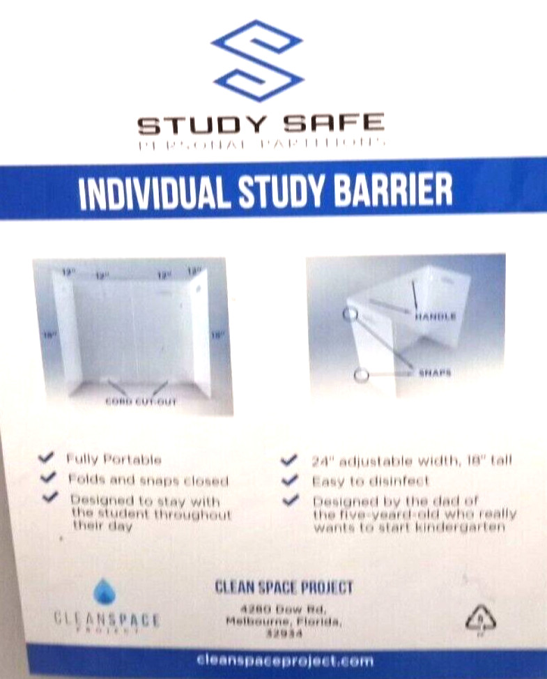 Study Safe Personal Space Partition, 12 x 24 x 18 Inches, Translucent