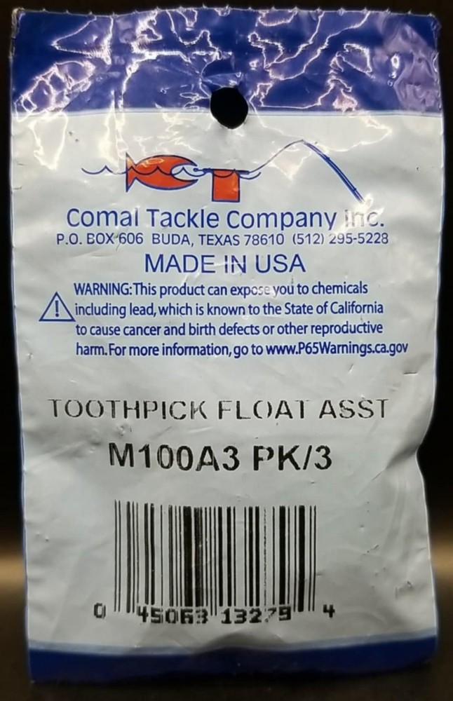 🎣Comal Tackle Toothpick Float, Qty 3, Float is 1”, Total Length 2” M100A3 PK3