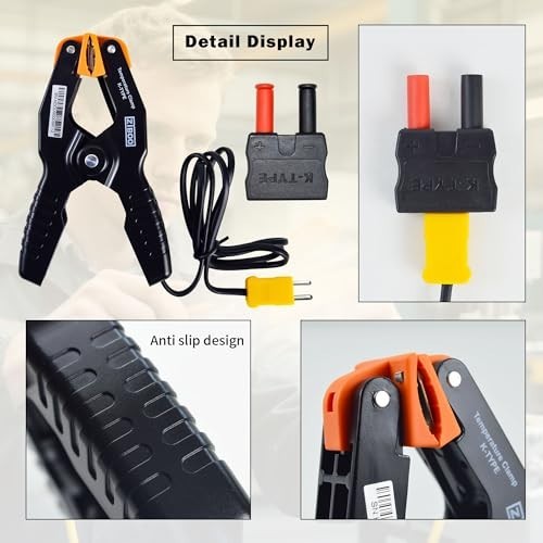 K-Type Thermometer Pipe Temperature Clamp for HVAC Multimeter -40~392℉ Sensor Pr