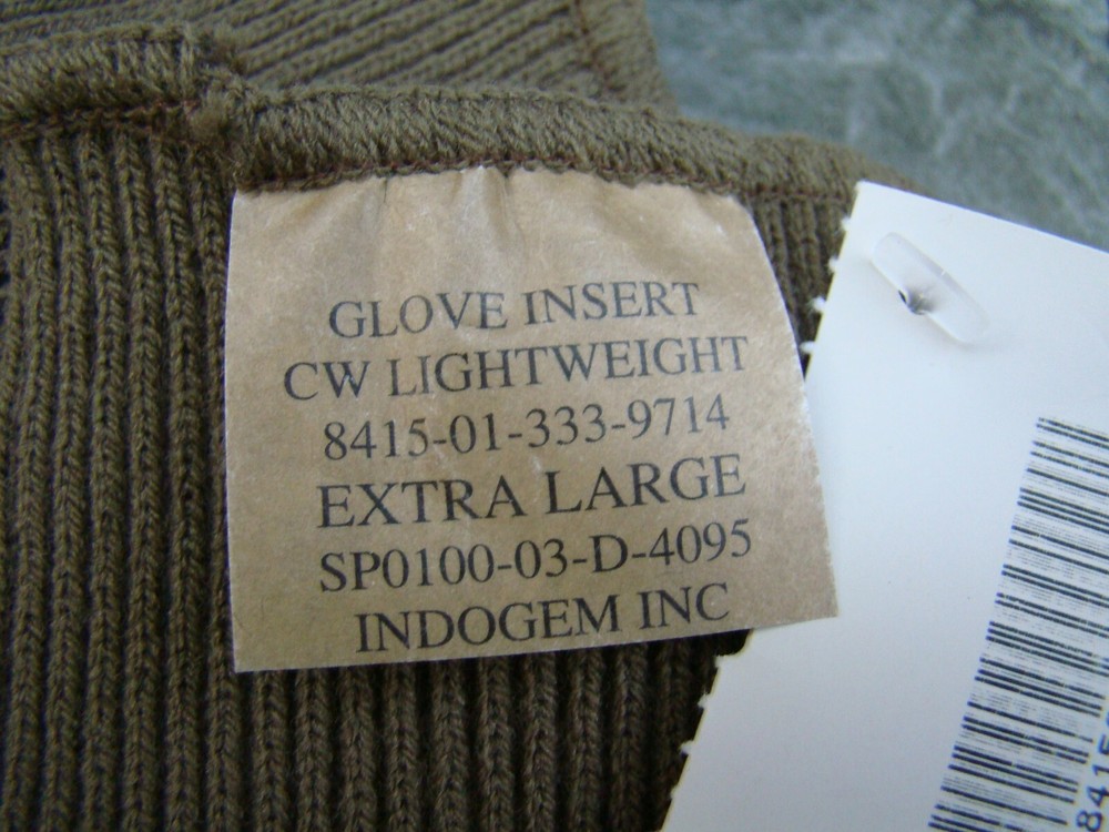 USGI Cold Weather Lightweight Brown Glove Inserts size Extra / Large - New