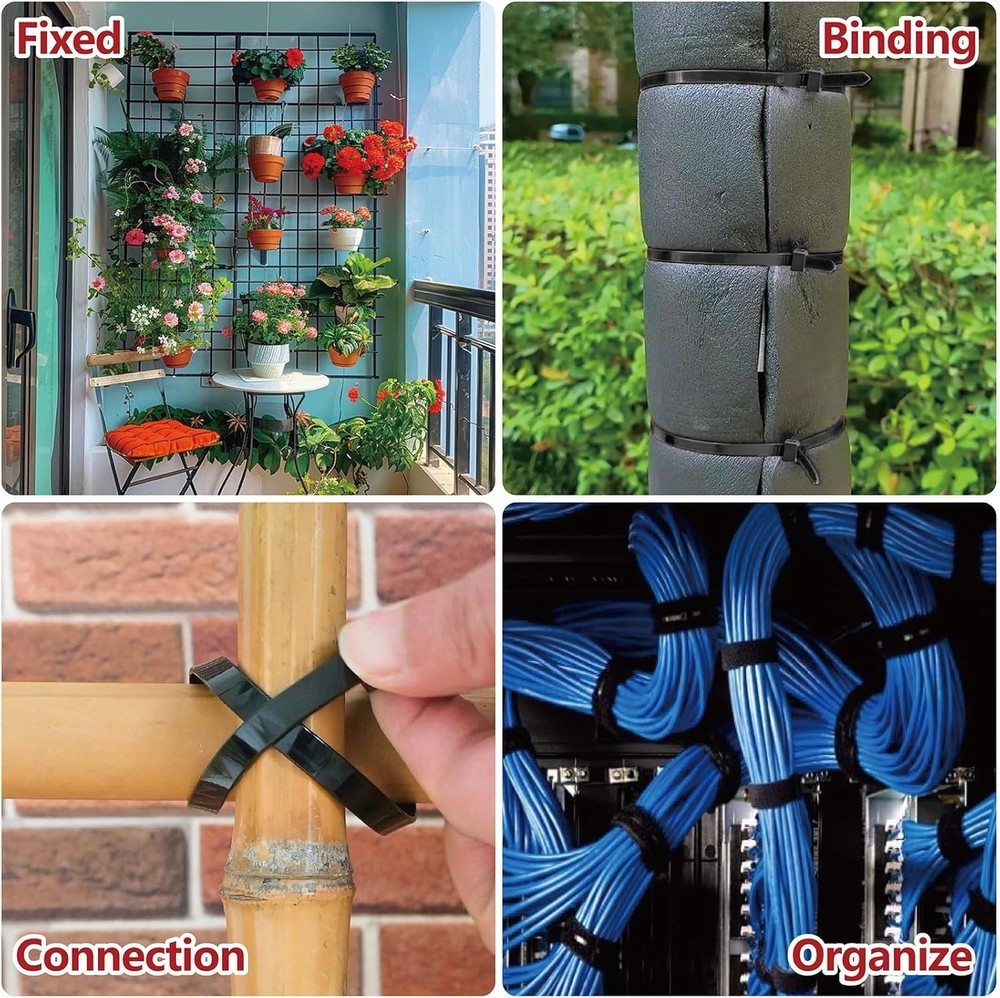 Multi-Purpose Zip Ties Assorted Sizes - 400 Count with Self-Locking Design