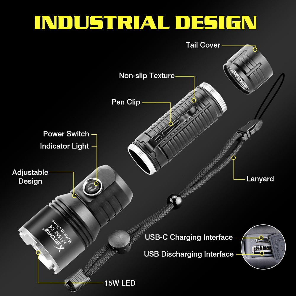 Super Bright 5000000Lumen 2Modes LED Flashlight Rechargeable Tactical Work Light