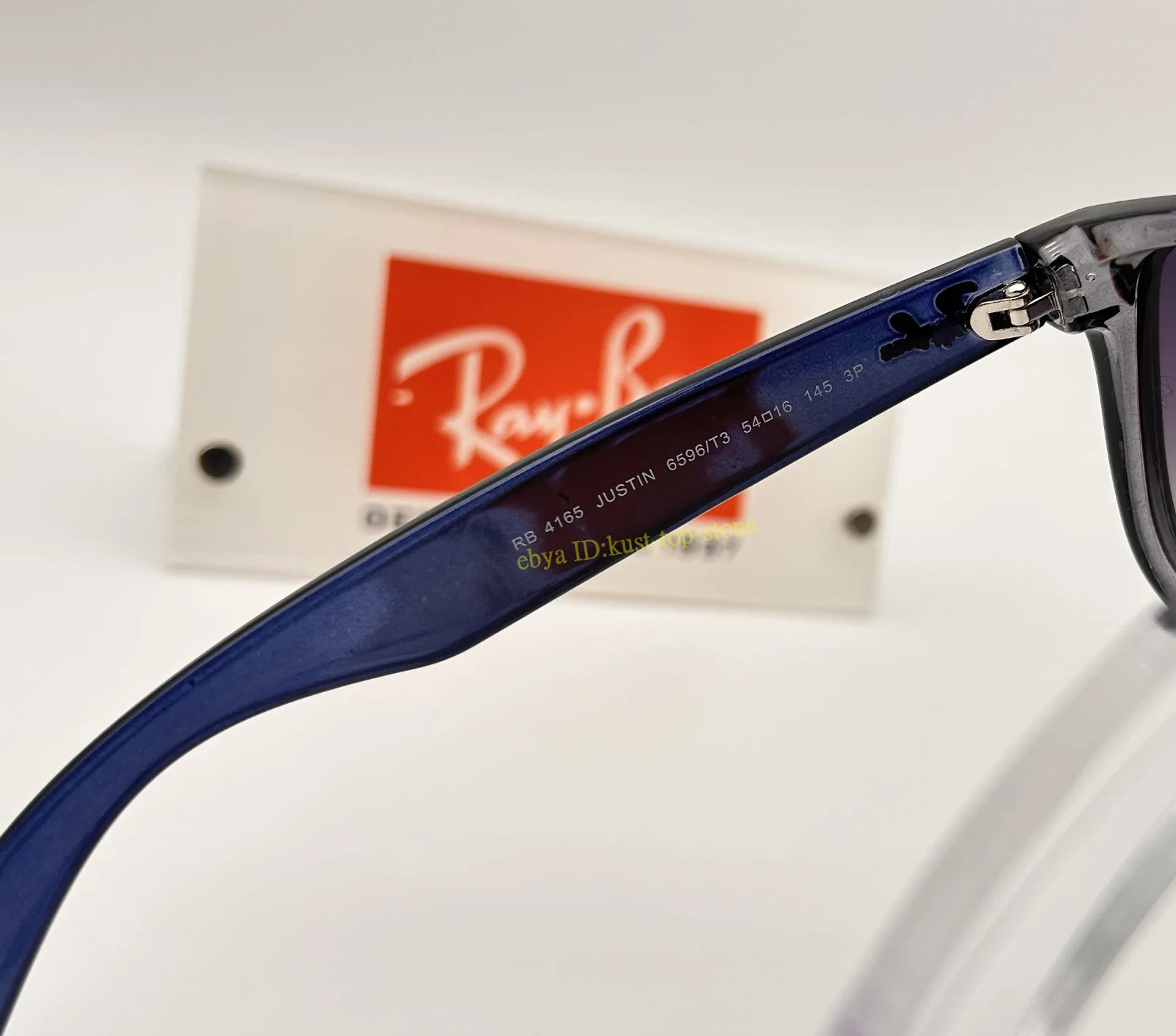 Ray-Ban RB4165 Justin 6596/T3 Square Sunglasses Blue Frame Gray Lens 54MM