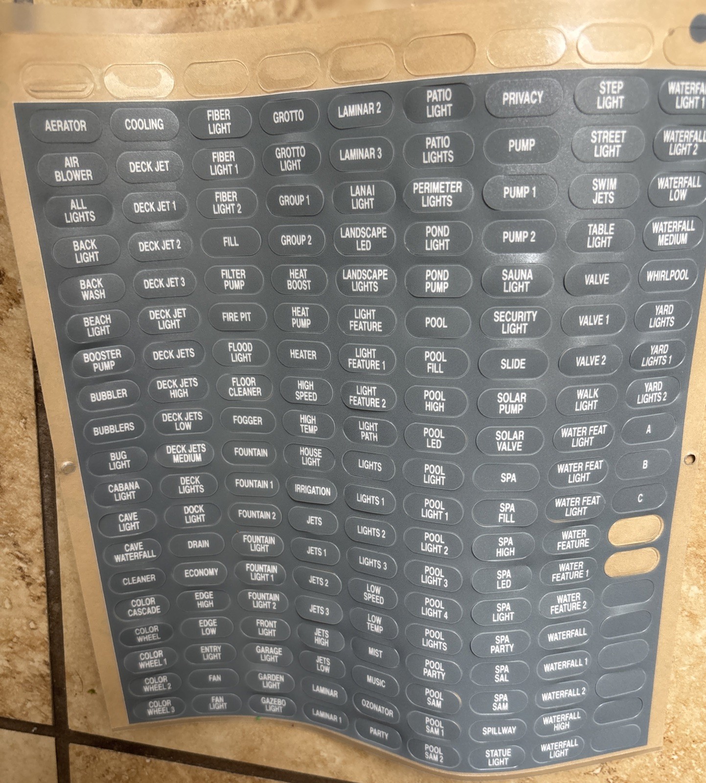 Pentair SpaCommand Label Set  521503