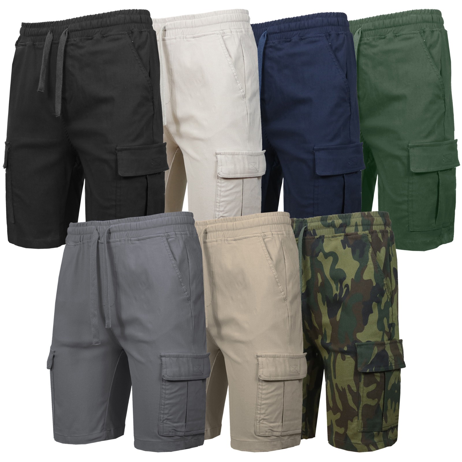 Men’s Flex Cargo Shorts with Elastic Waistband and Drawstring – Comfortable Fit