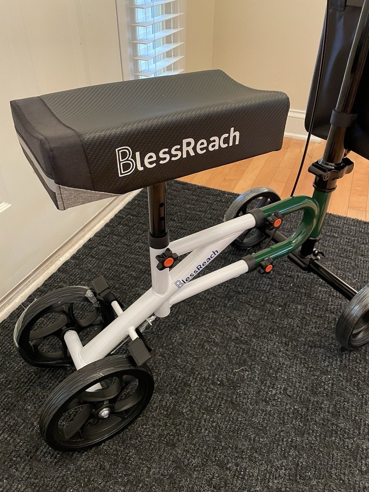 Blessreach Knee Scooter, Steerable, Foldable, Green, With Front Storage