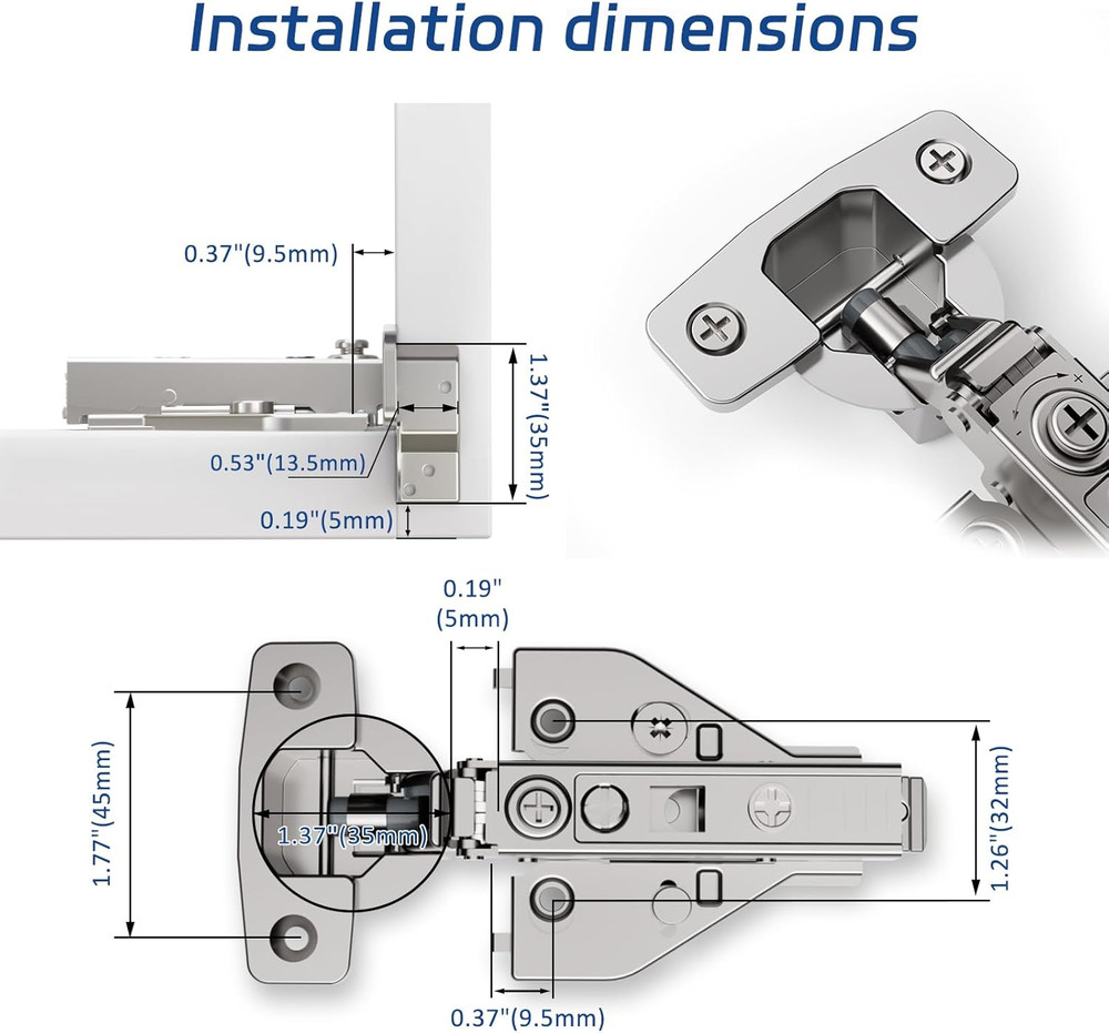 60 Soft Close Cabinet Hinges - 4D Adjustable with Speed Control, 60 Pack