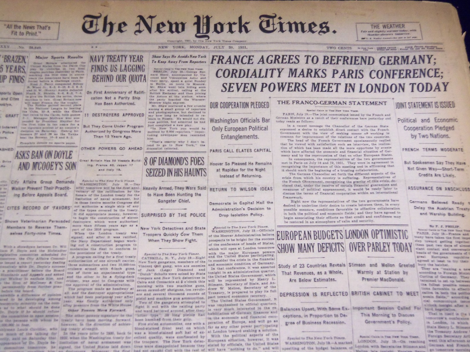 1931 JULY 20 NEW YORK TIMES - LEGS DIAMOND'S FOES SEIZED - NT 3936