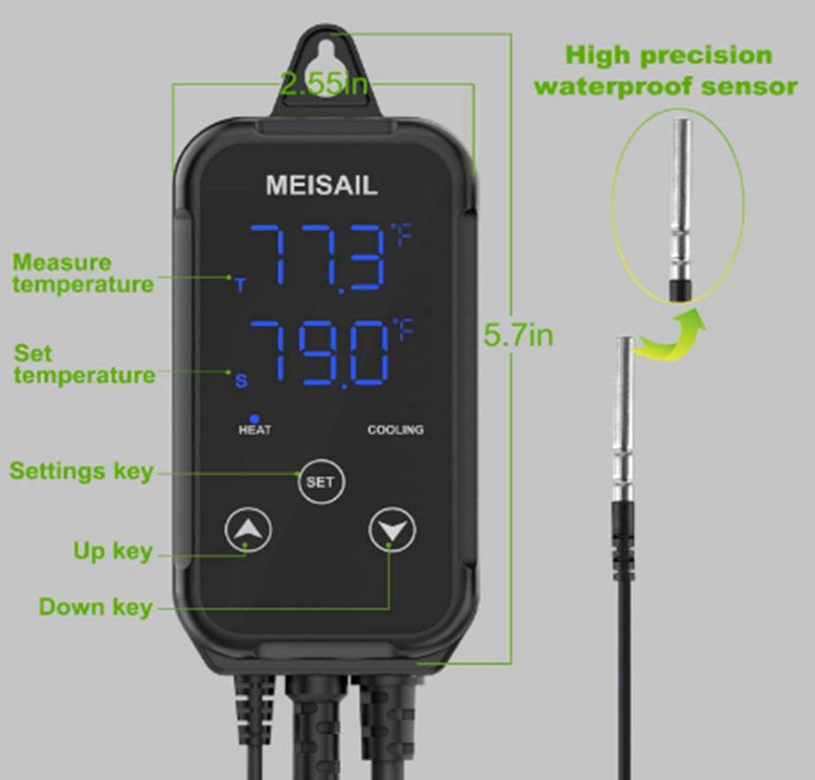 MEISAIL S10B Digital Temperature Controller 2-Stage Outlet Heating & Cooling 10A