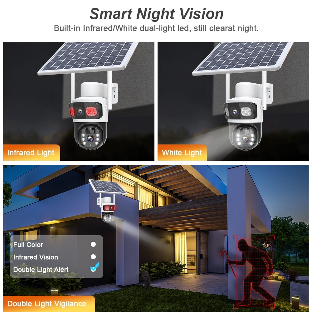 4MP WiFi Solar Battery Powered Wireless Security Camera Sys Outdoor PTZ Audio