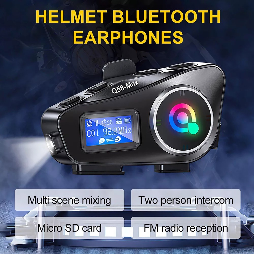 Bluetooth Headset Motorcycle Intercom Helmet LCD Waterproof maximum 32G