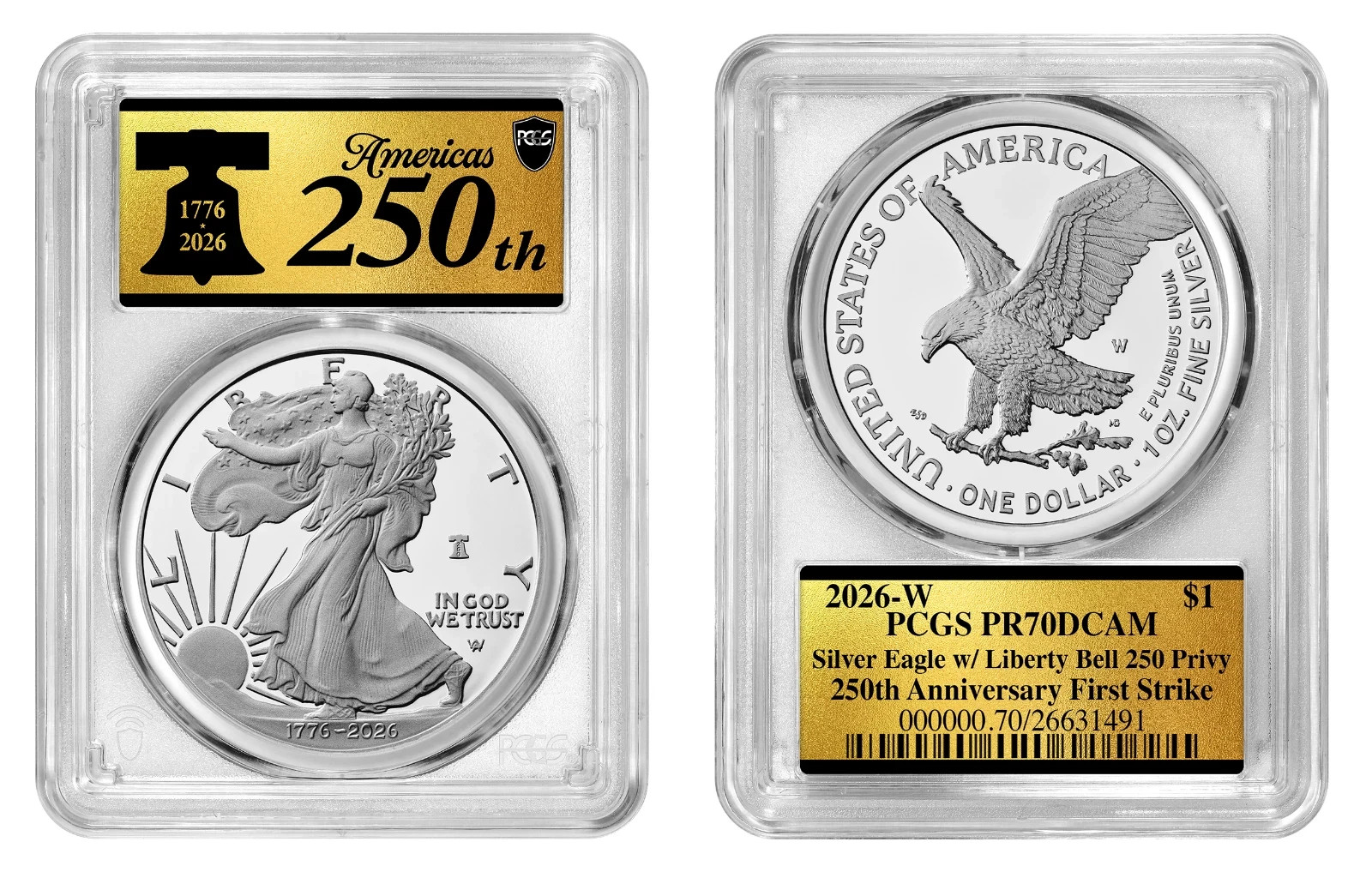 🔔 PRESALE 2026 W Silver Eagle $1 Liberty Bell Privy PCGS PR70 First Strike