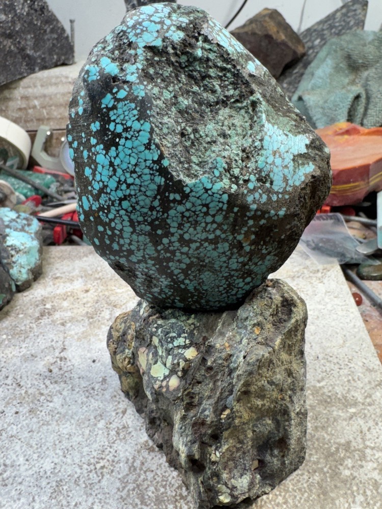 Hubei turquoise rough , solid spiderwebs nuggets in blue