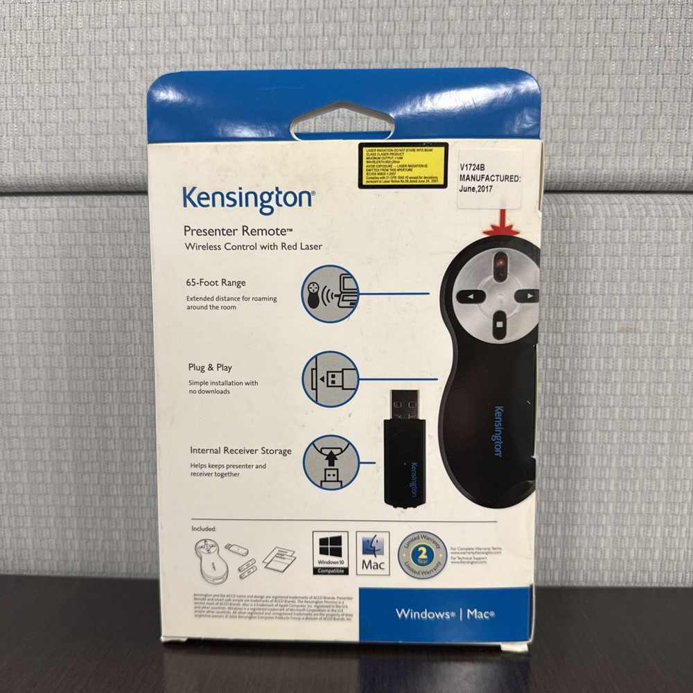 Kensington Wireless Presenter Red Laser Pointer Windows/Mac NEW (K33374USB)