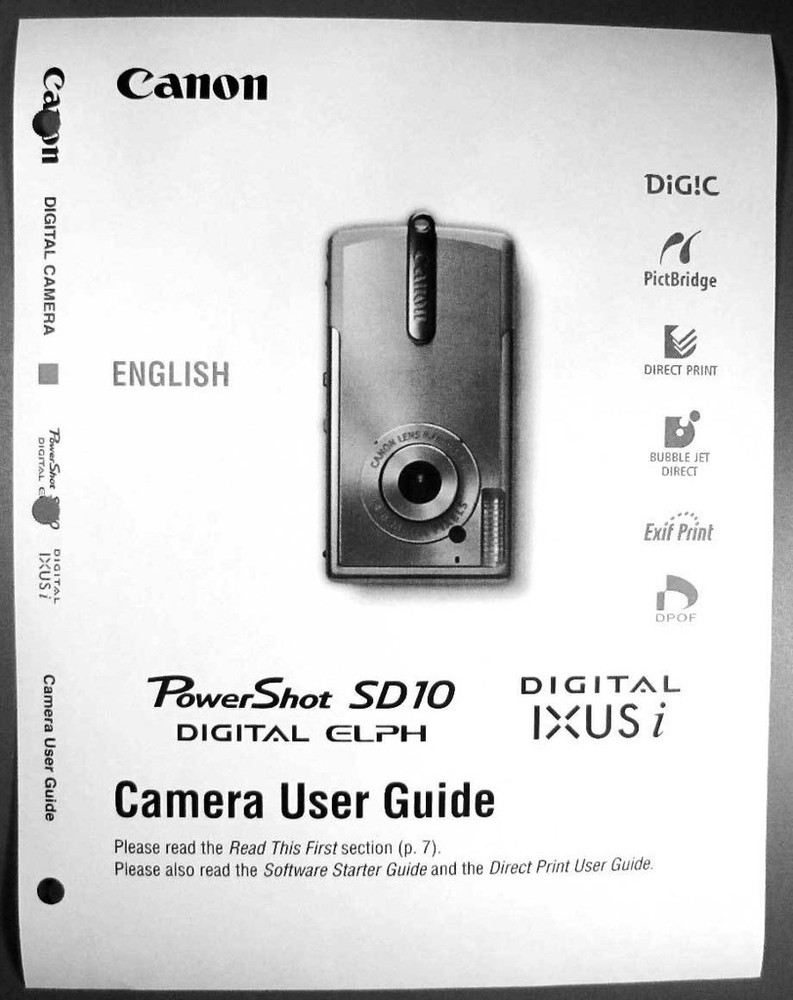 Canon PowerShot SD User Guide Instruction Manual (SD Grp 1)