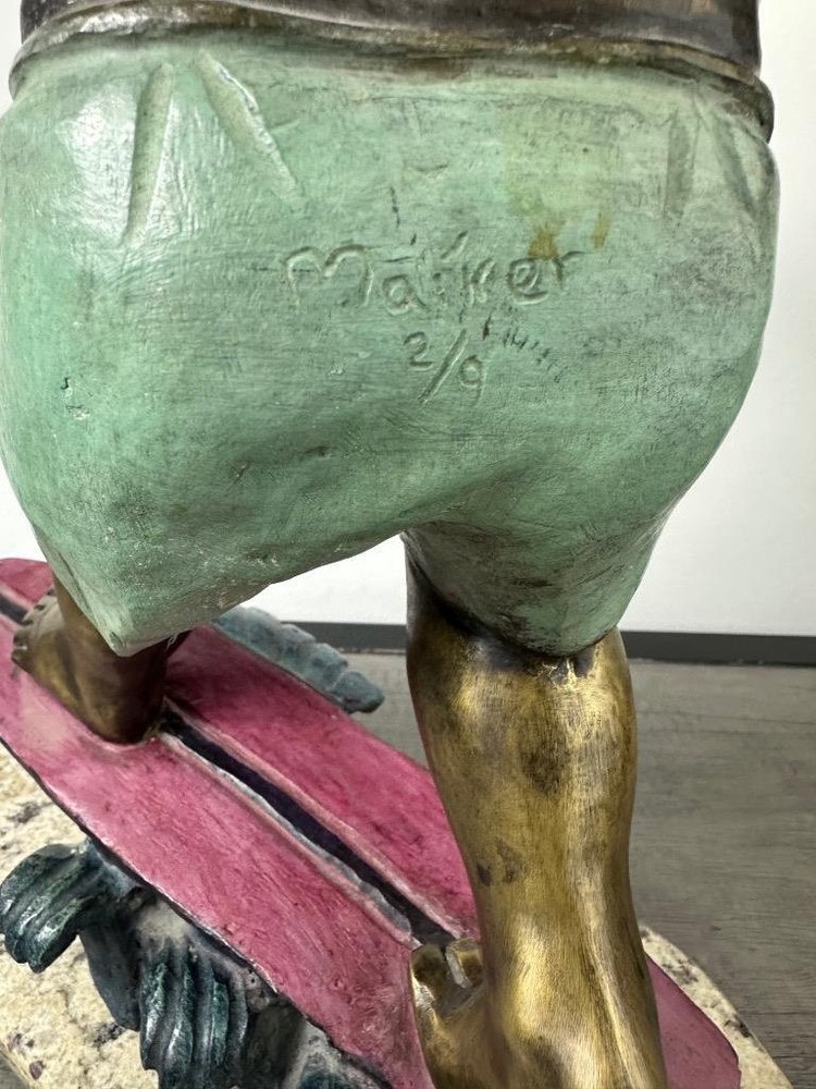 MAIKER BRONZE SCULPTURE " SURFER " SIGNED AND NUMBERED