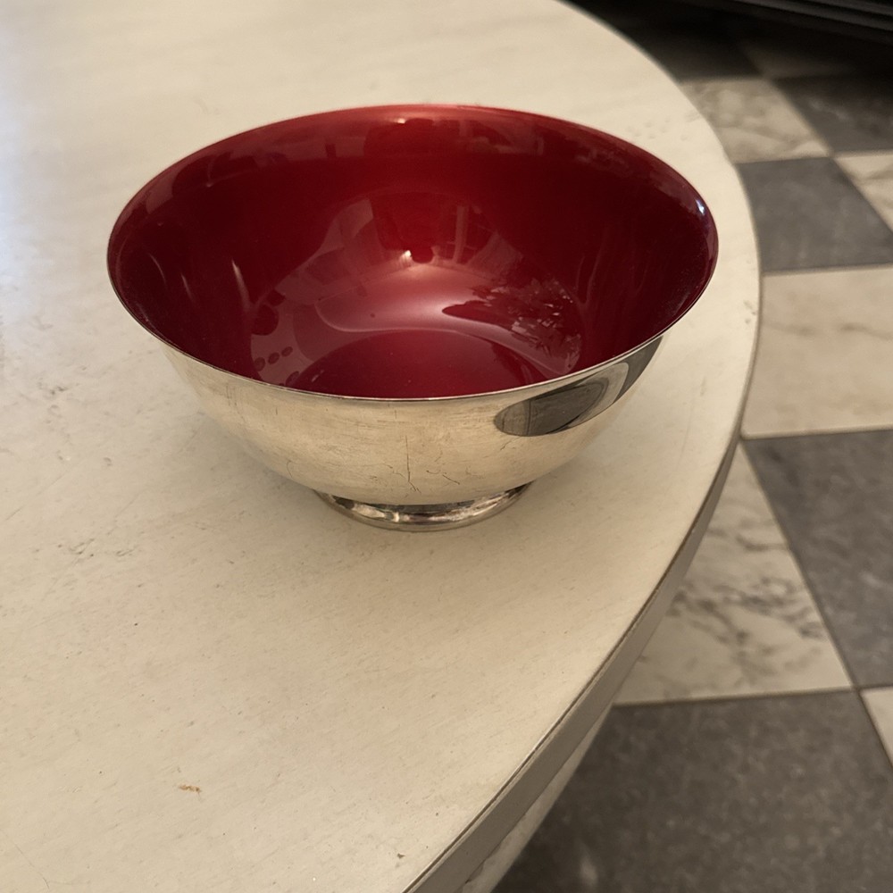 Reed & Barton Red Enamel Silver Plated Bowl - 8” Diameter