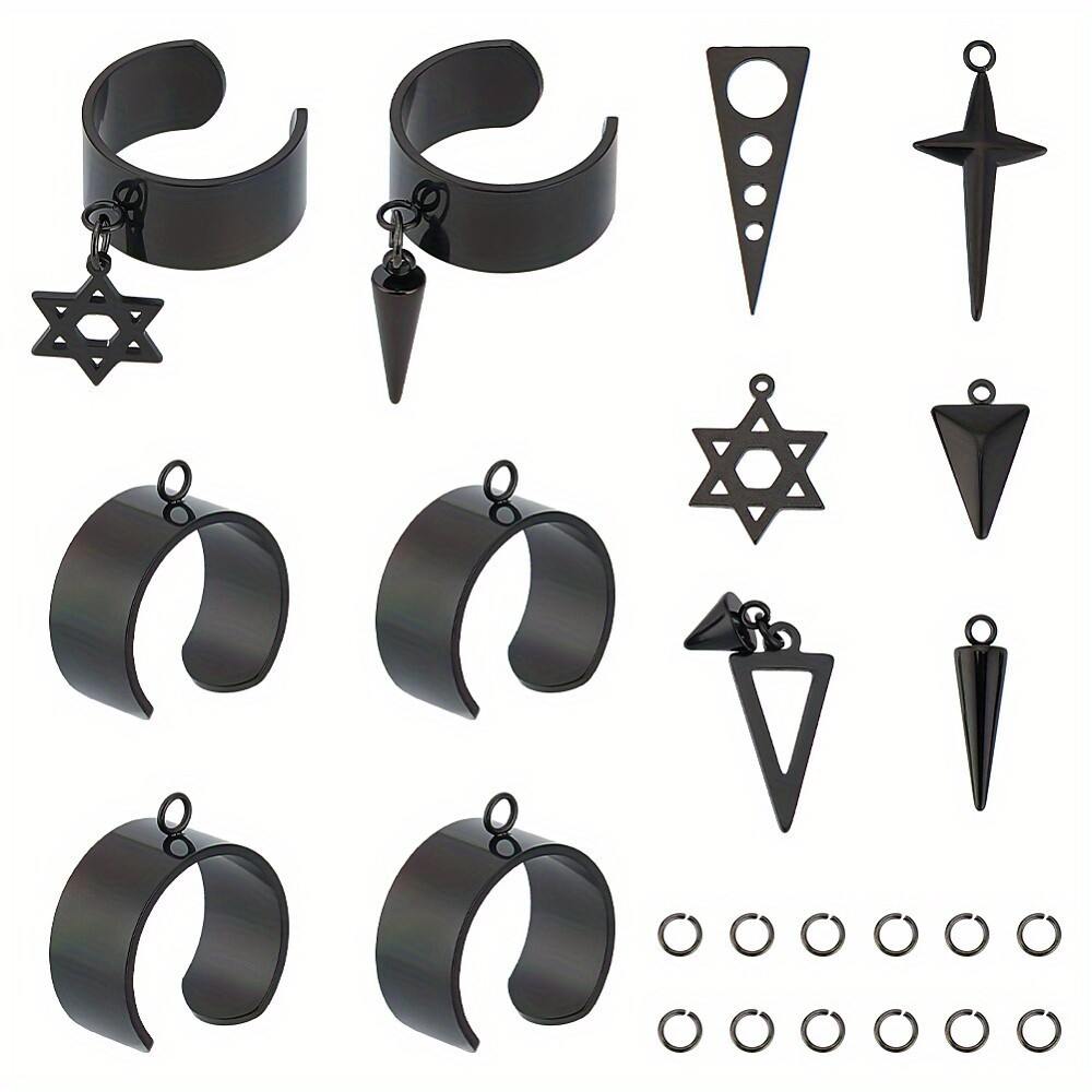 1box Charms Open Ring Making Kit Including Cross & Triangle & Cone & Star