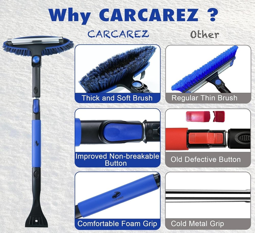 39" Extendable and Ice Scraper, Windshield Window Ice Snow Removal Snow Broom...