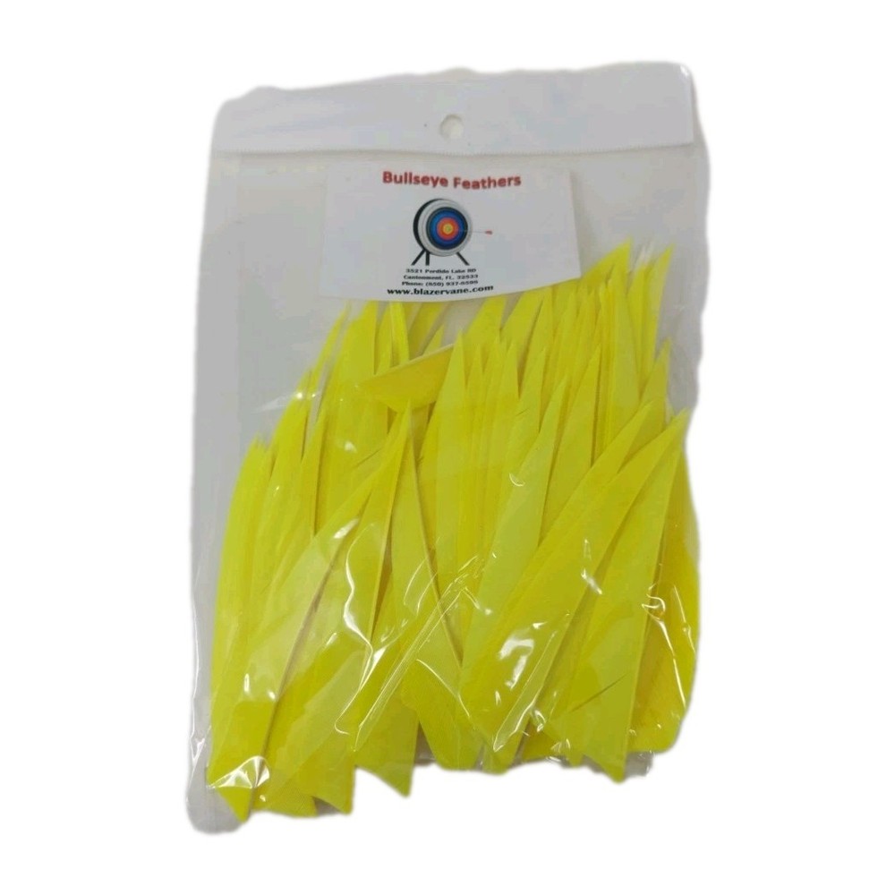100 Bullseye Archery Feathers 4" Right Wing: Shield Solid Fluorescent Yellow