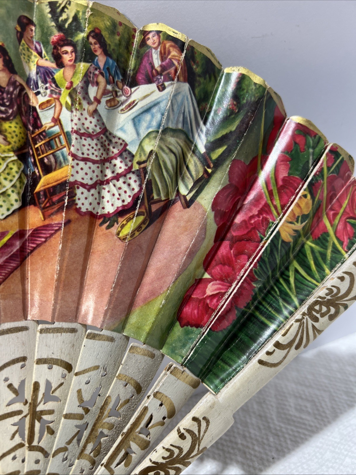 Antique Spanish Wooden Fan Vintage B5