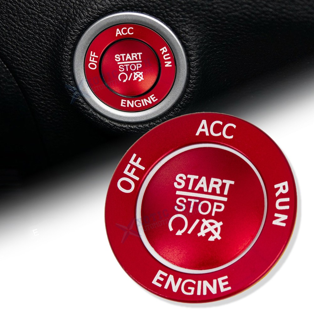 Red Engine Push Start Button & Surrounding Ring Fit Dodge Charger Challenger 10+
