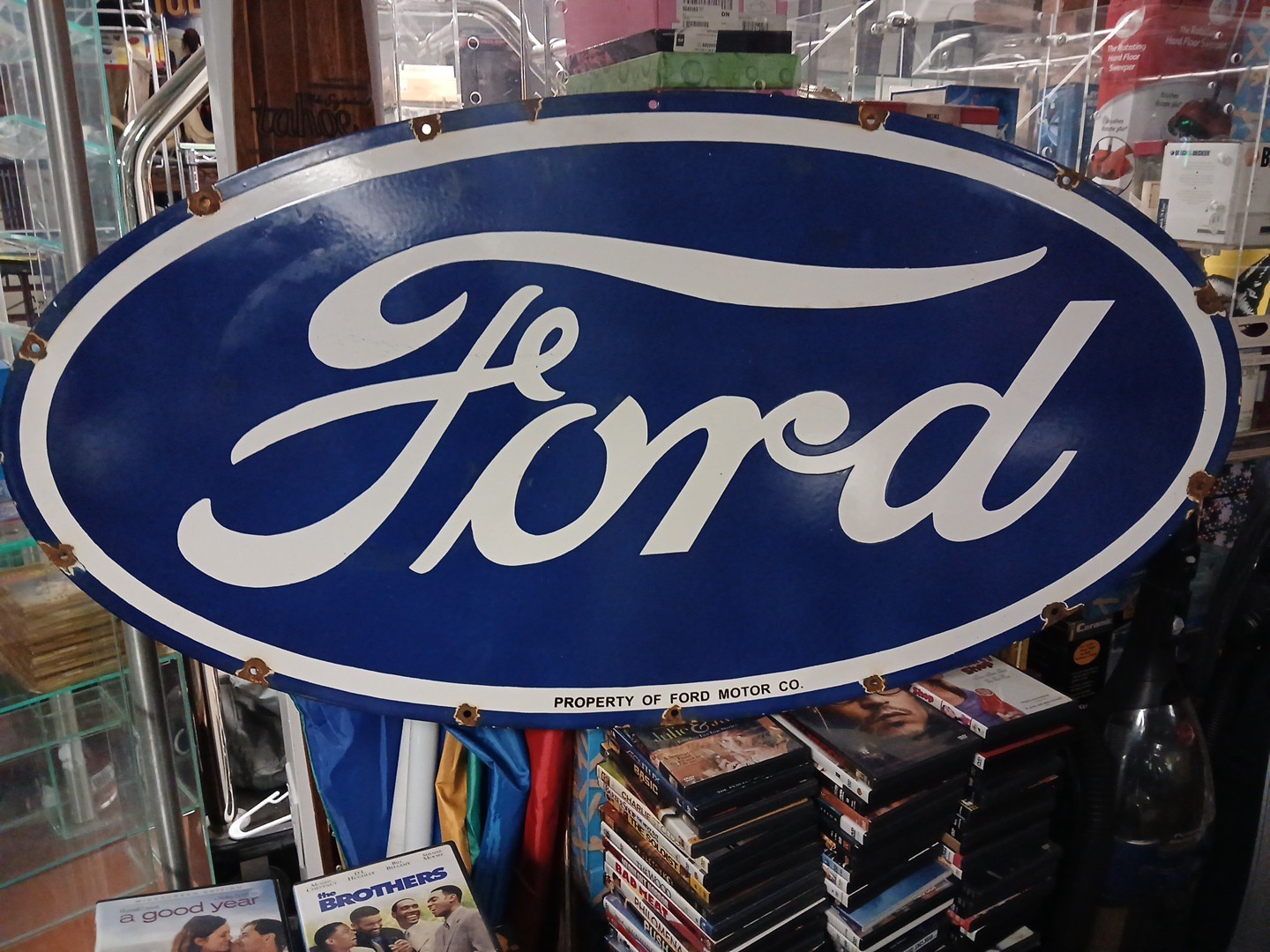 VINTAGE LARGE FORD PORCELAIN METAL SIGN 4FT CAR TRUCK AUTO DEALER SALES SERVICE