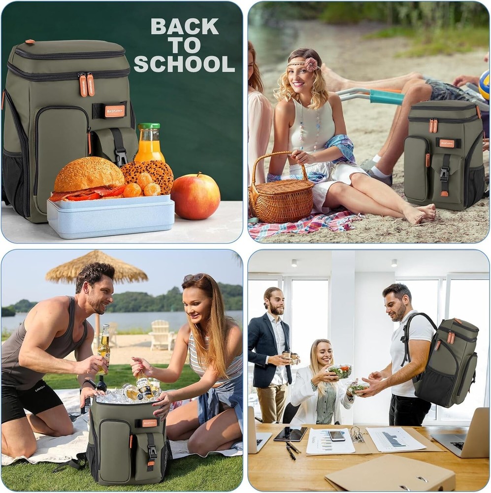33-Can Cooler Backpack, Double Compartment, Waterproof, Camping Beach