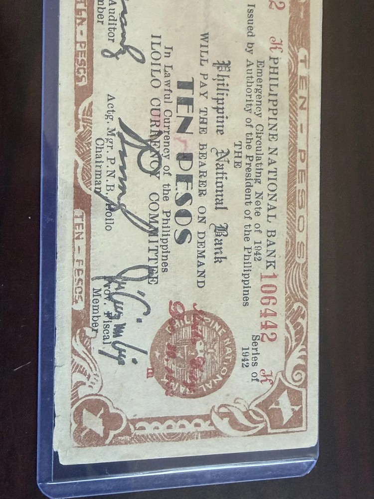 1942 Philippines 10 Pesos Iloilo Emergency WWII Guerrilla Note Quezon