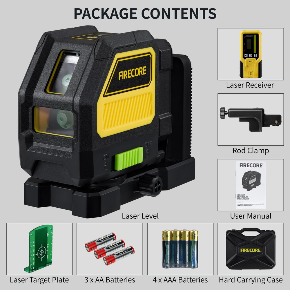 Self-Leveling Green Laser Level with Receiver & Hard Case, 197ft Range