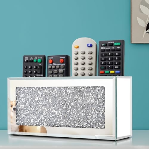 Mirrored Remote Control Holder Wall Mount Crush Diamond Remote Silver