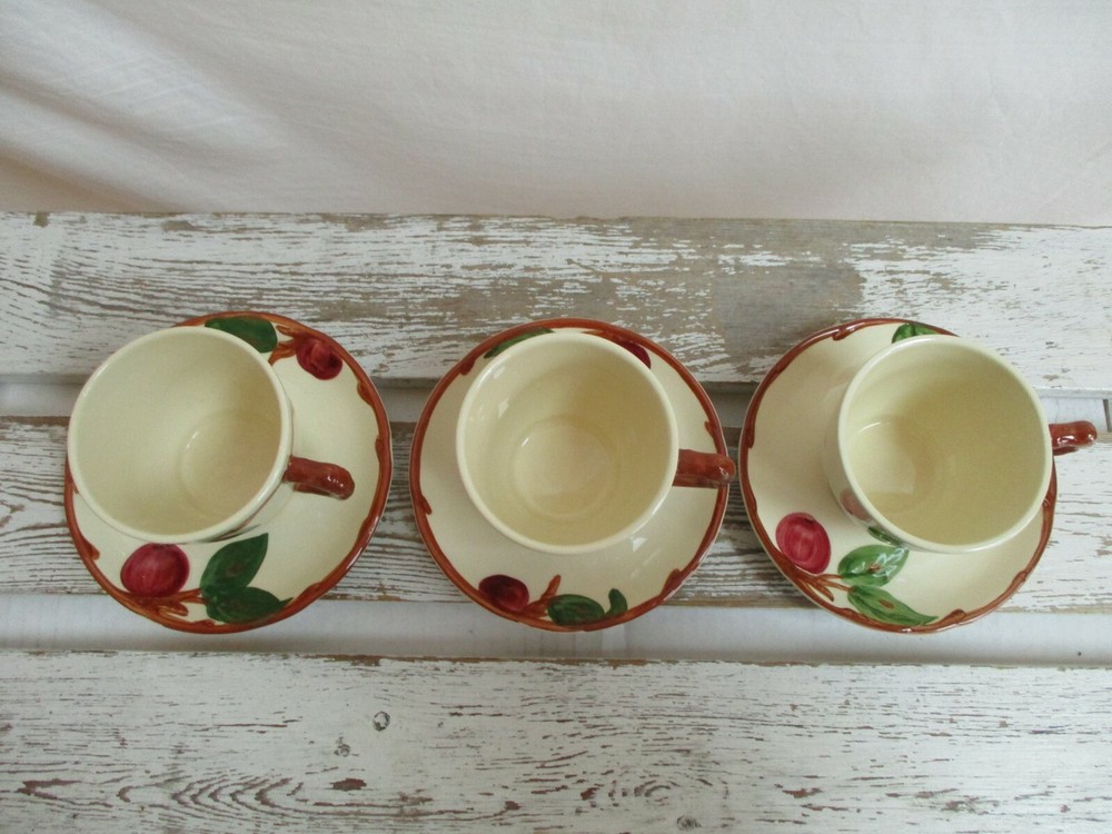 (3) Franciscan USA Cups And Saucers Apple Pattern