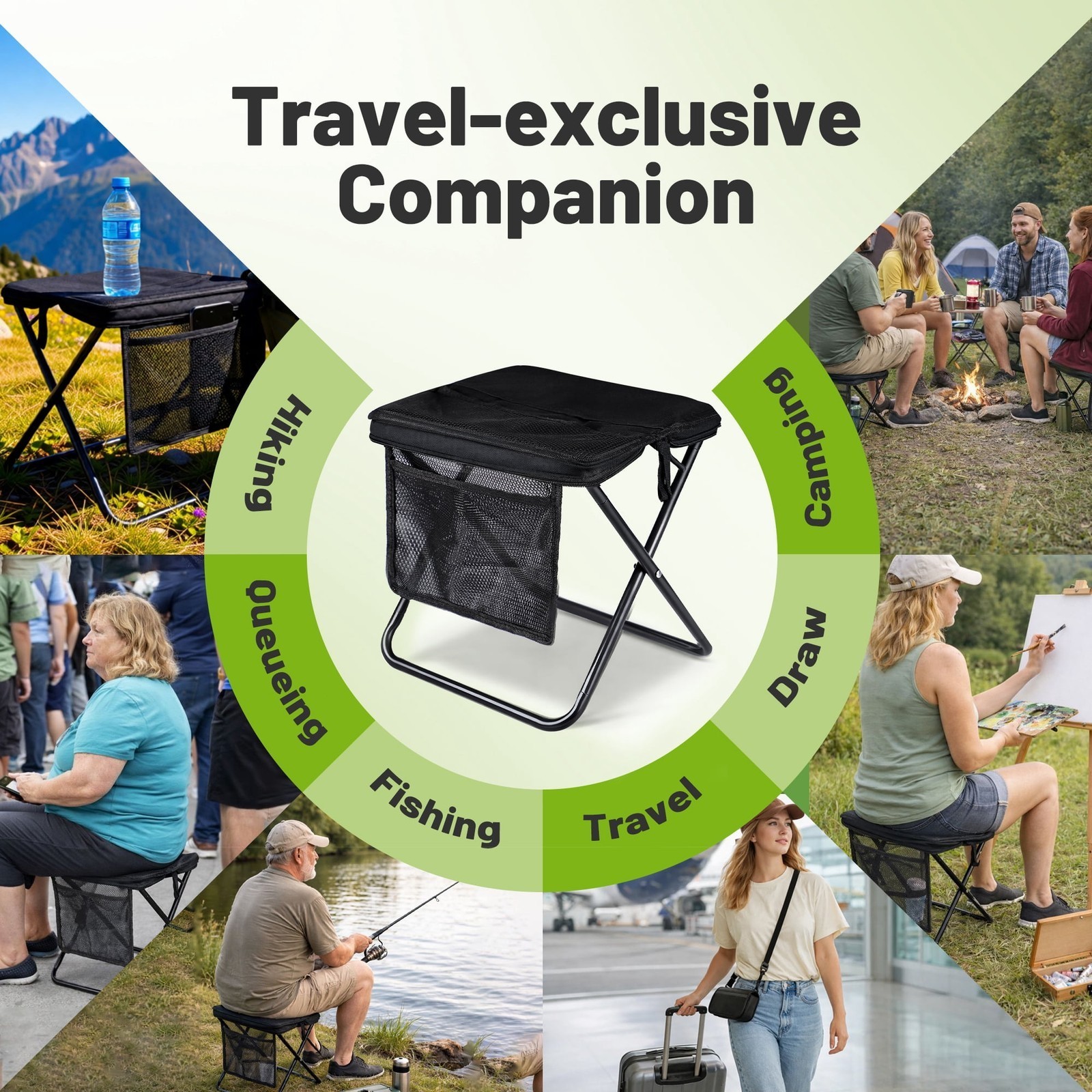 Foldable Camping Backpack Stool Portable Lightweight Collapsible Chair Travel