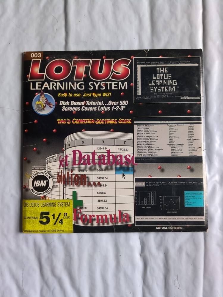 Wiz Technology Vtg. 94 Lotus Learning System Computer Floppy Disc Sealed 5 1/4”