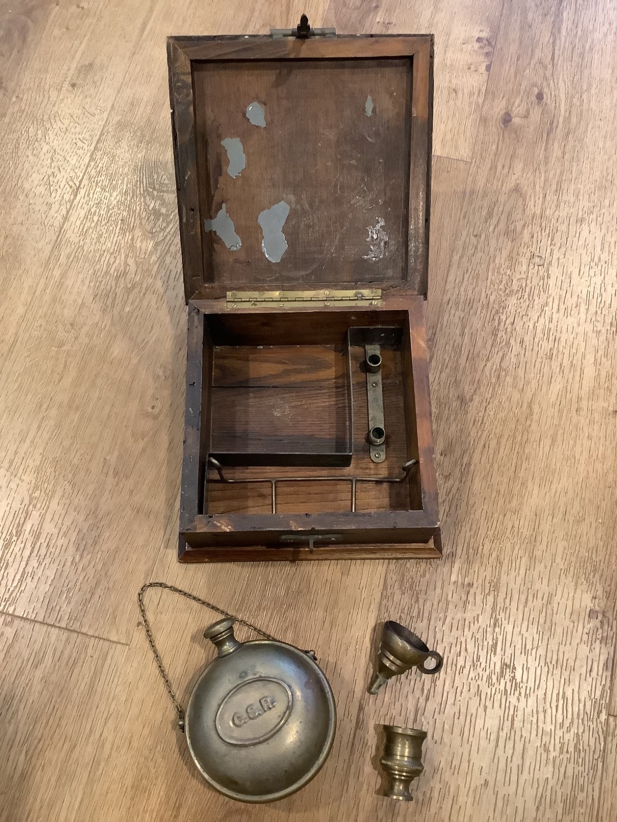 Antique Copper Brass Medicine Inhaler, Wooden Case