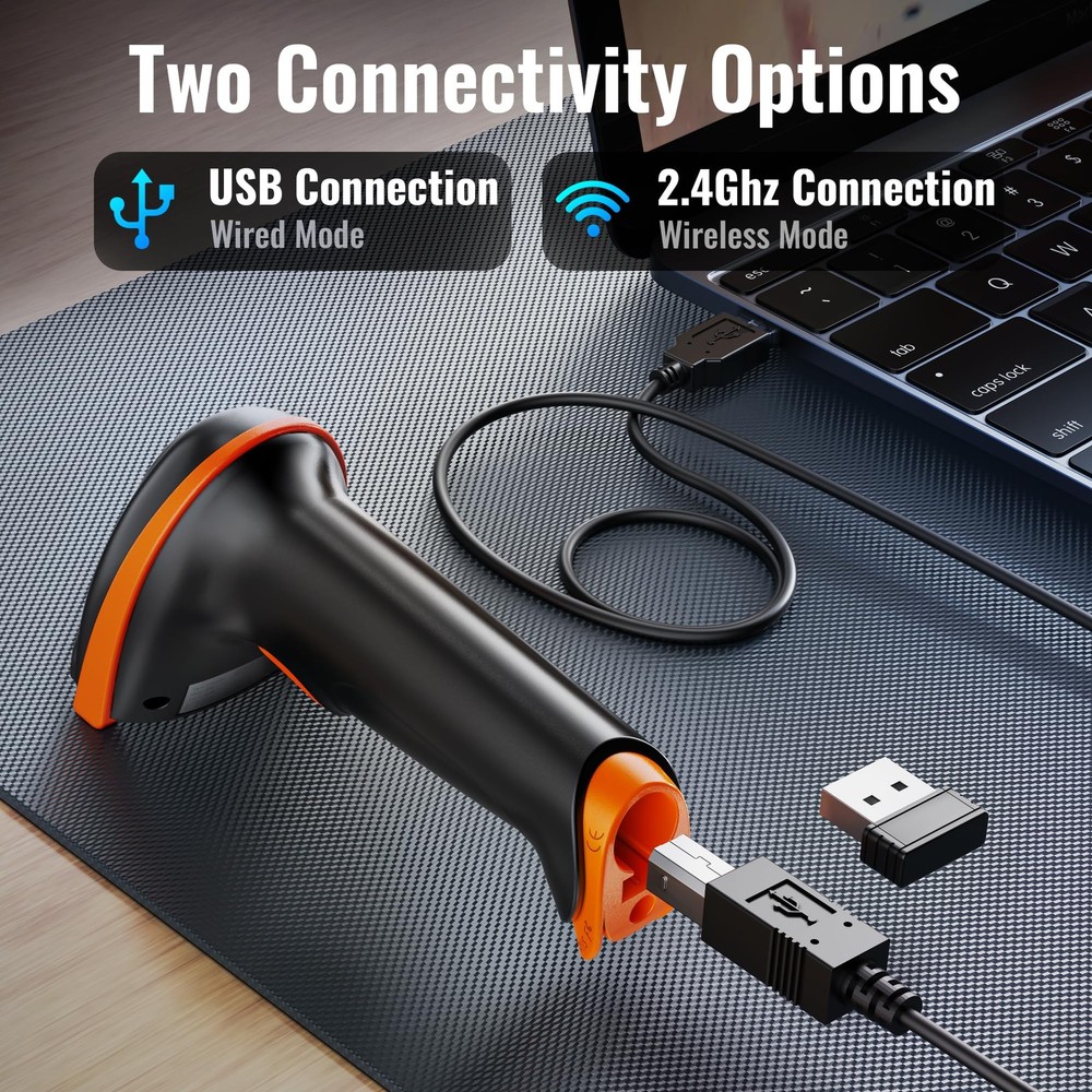 Tera 1D 2D QR Barcode Scanner Wireless and Wired with Battery Level Indicator...