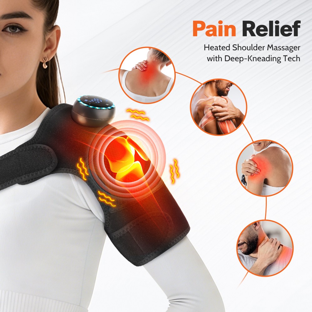 Electric Knee Massager Shoulder Brace with 5 Vibration Modes, 5 Heating Levels
