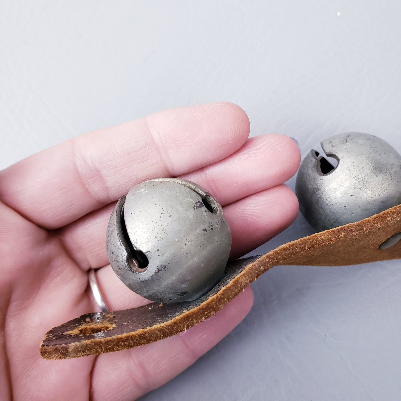 1890's Antique 12 Sleigh Bells On 27" Leather Strap