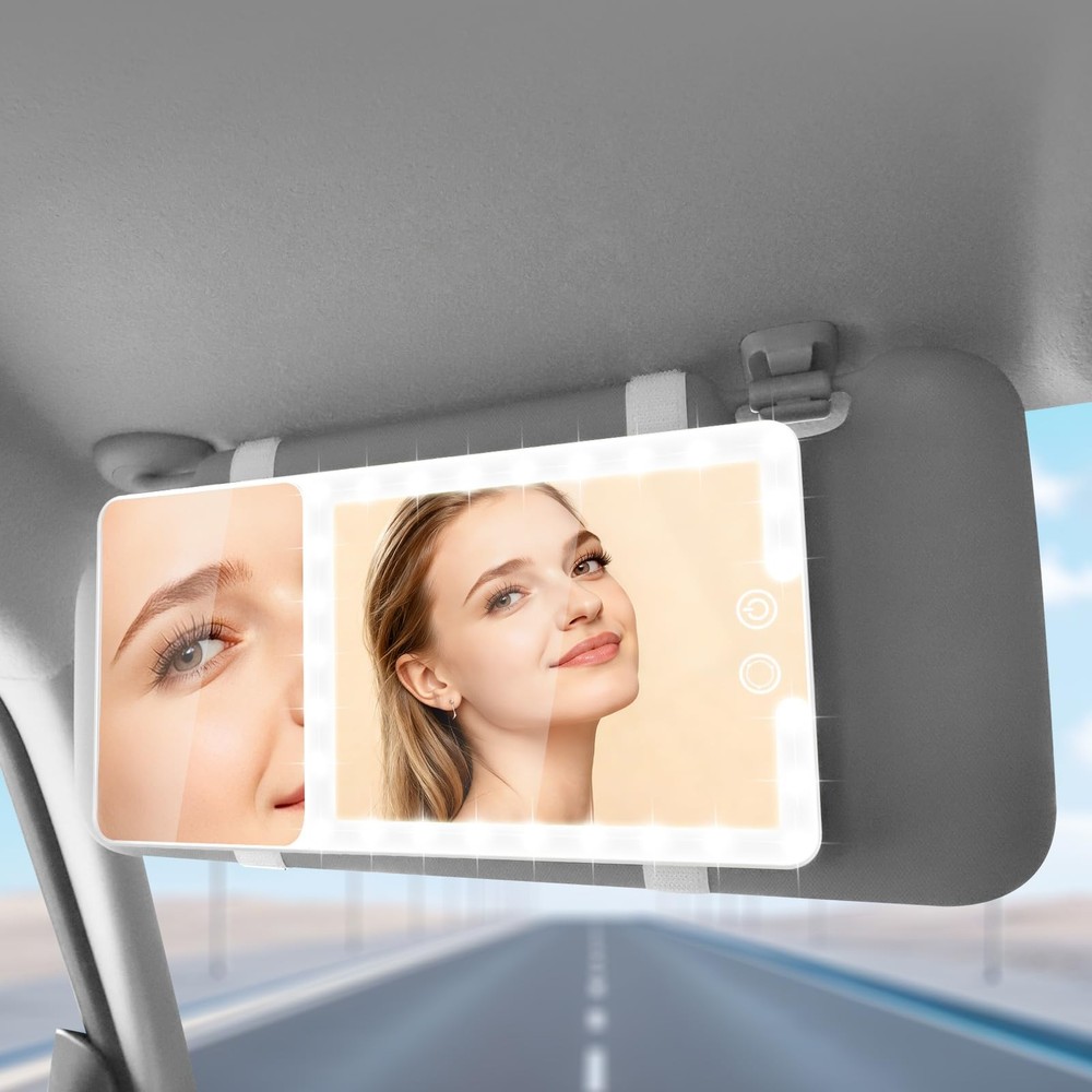 LED Car Visor Mirror with 20X Magnification, Rechargeable & Adjustable