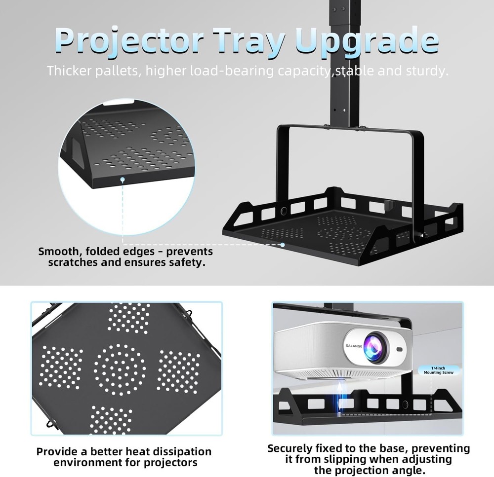 Salange 3-in-1 Projector Mount, Adjustable Height Ceiling/Wall Mount with Tray,