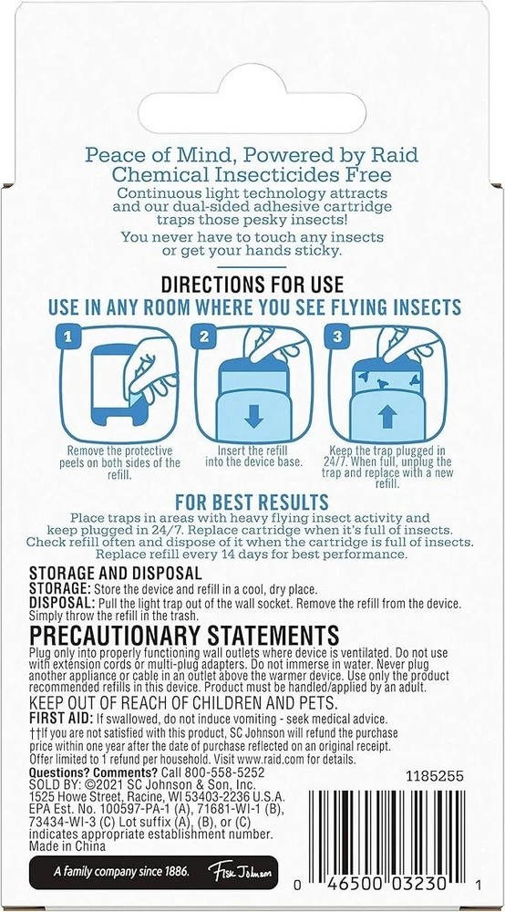 Raid Essentials Flying Insect Light Trap Refills, 2 Light Trap Refill Cartridges