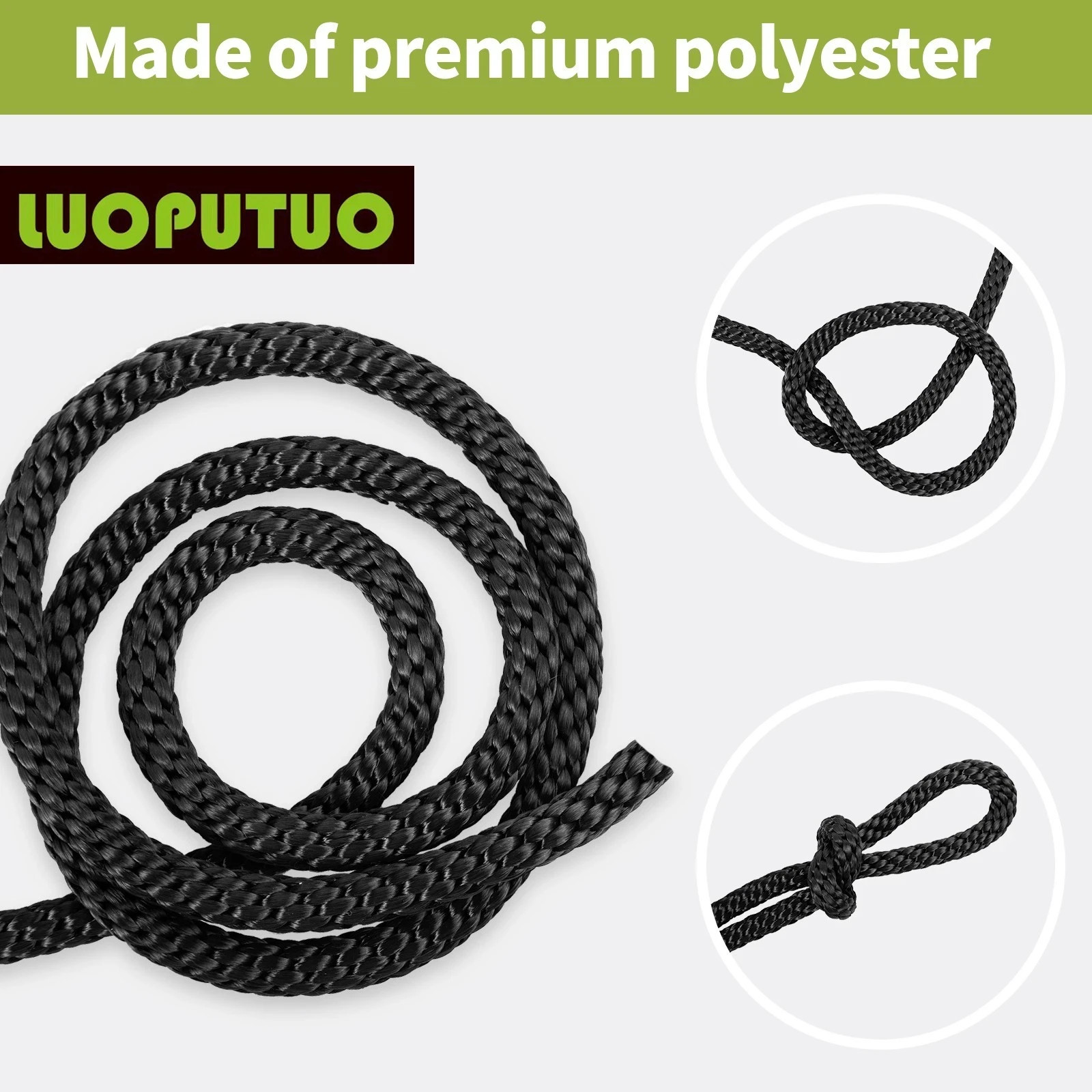 1/2 INCH 100 FT Black Polyester Solid Braid Rope-UV Resistant&Wearproof