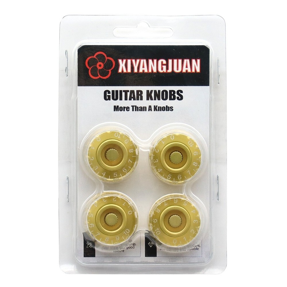 4Pcs Speed Control Knobs Embossed Gold Guitar Knobs Bass Knobs Gear Shape Knobs