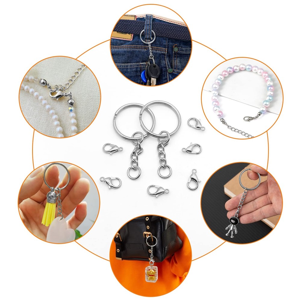 120pcs Split Key Ring with Chain,60pcs Keychain Rings Chain and Silver