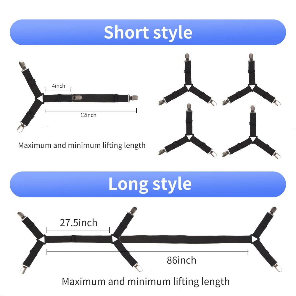 Elastic Bed Sheet Straps - Adjustable Triangular Clips for Secure Fit 5 PCS