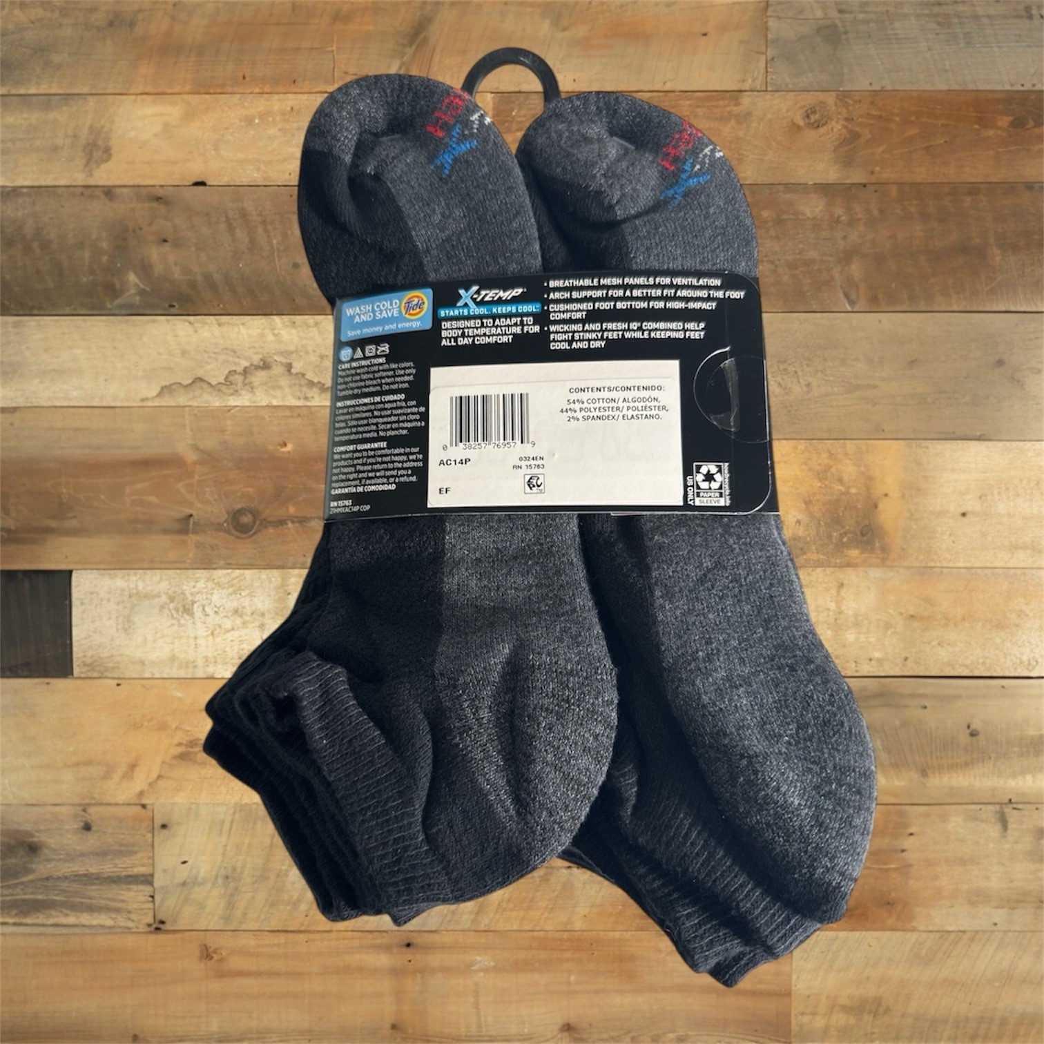 Hanes Mens Socks X-temp, Cushioned Lowcut 12-pk, Black, Big and Tall Sz 12-14 US