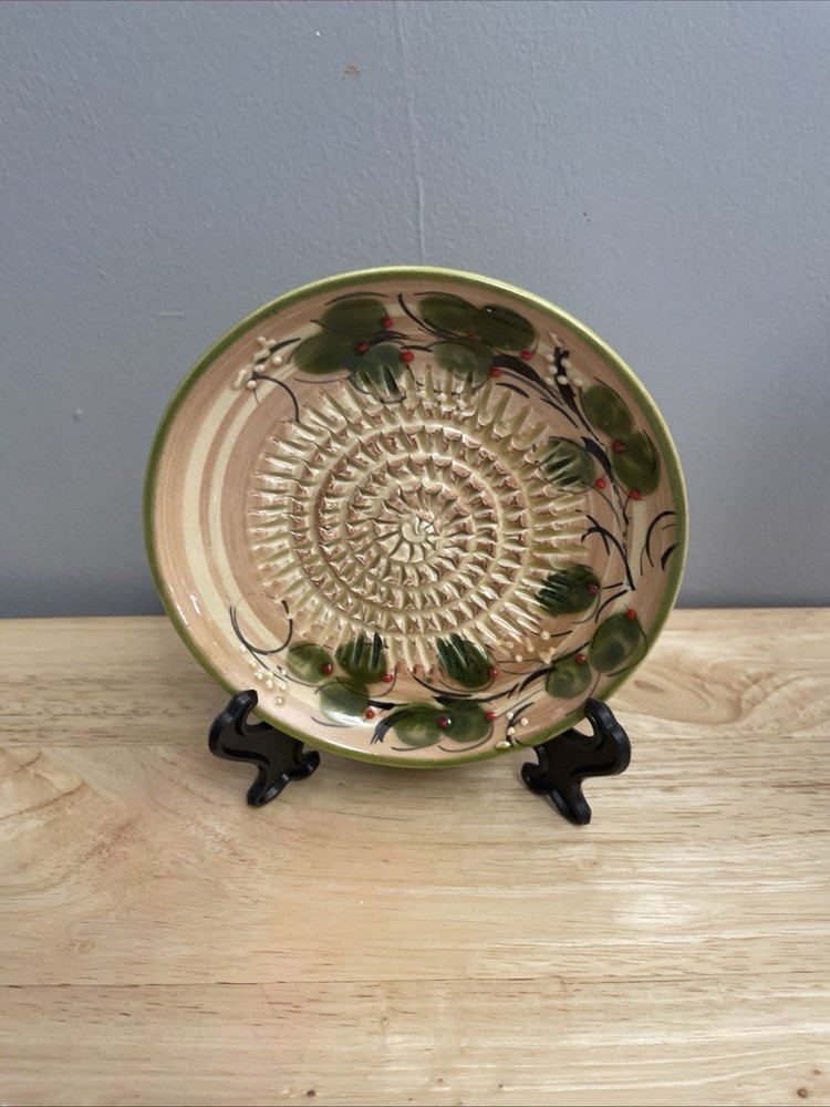 Ceramic Grater Garlic Lemon Chocolate Plate Hand Painted Spain Olive Pattern