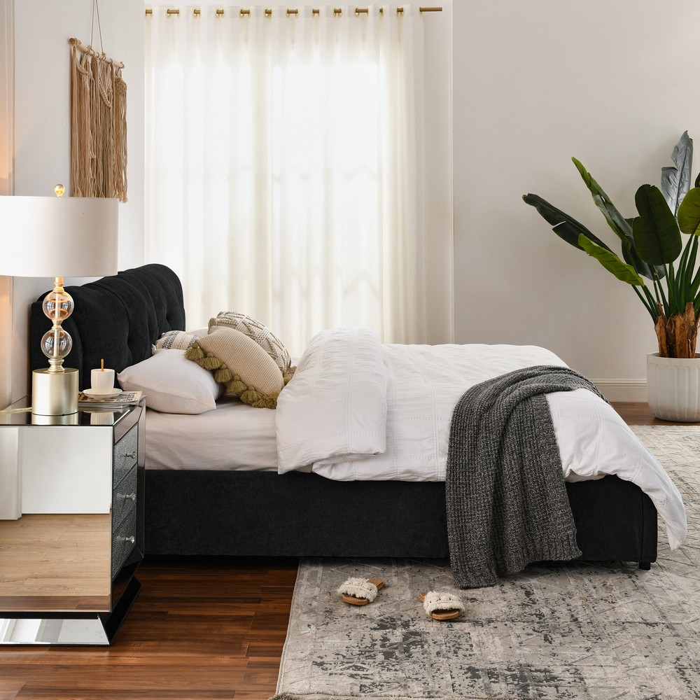 King Size Storage Upholstered Hydraulic Platform Bed with Integrated Headboard