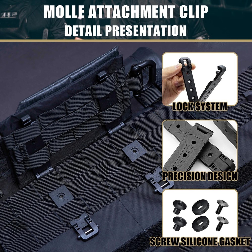 3" Molle Clips 4-Pack, Molle Attachment Clips with Mounting Hardware for Vests,
