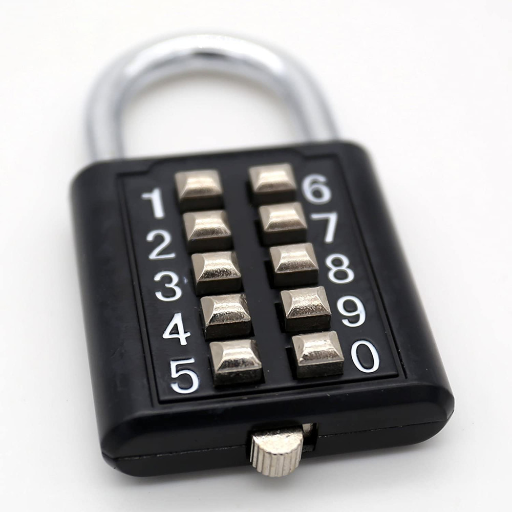 10 Digit Push Button Combination Padlock, 5 Digit Locking Mechanism, Black